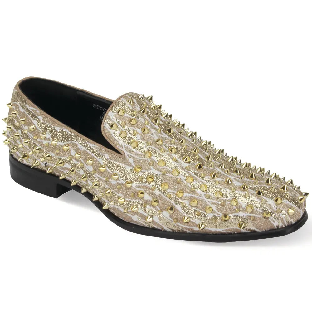 After Midnight King Spiky Slip-On Loafers in Gold #color_ Gold – SuitUSA