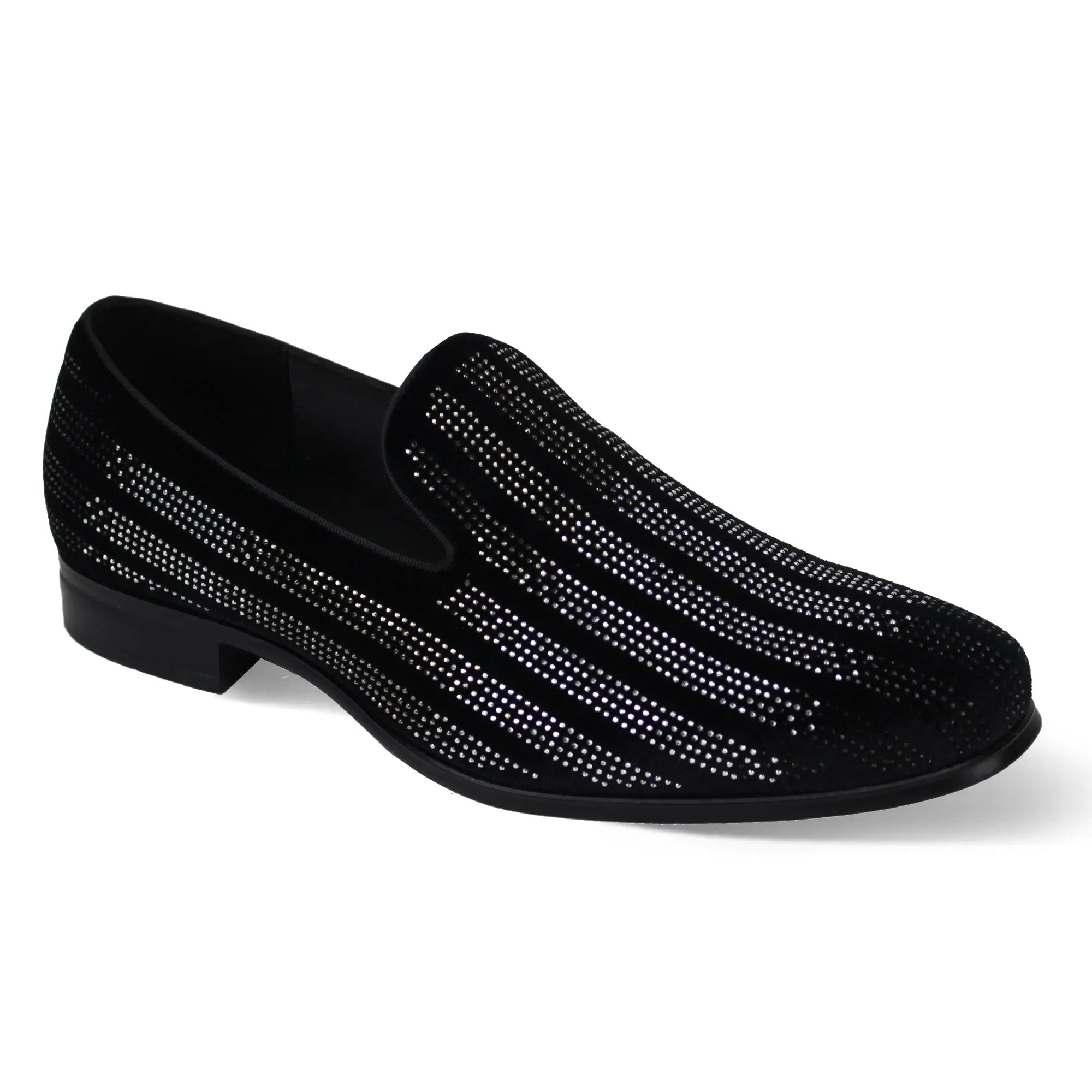 After Midnight Marco Velvet Rhinestone Smoker Slip-On Loafers in Black Multicolor #color_ Black Multicolor – SuitUSA