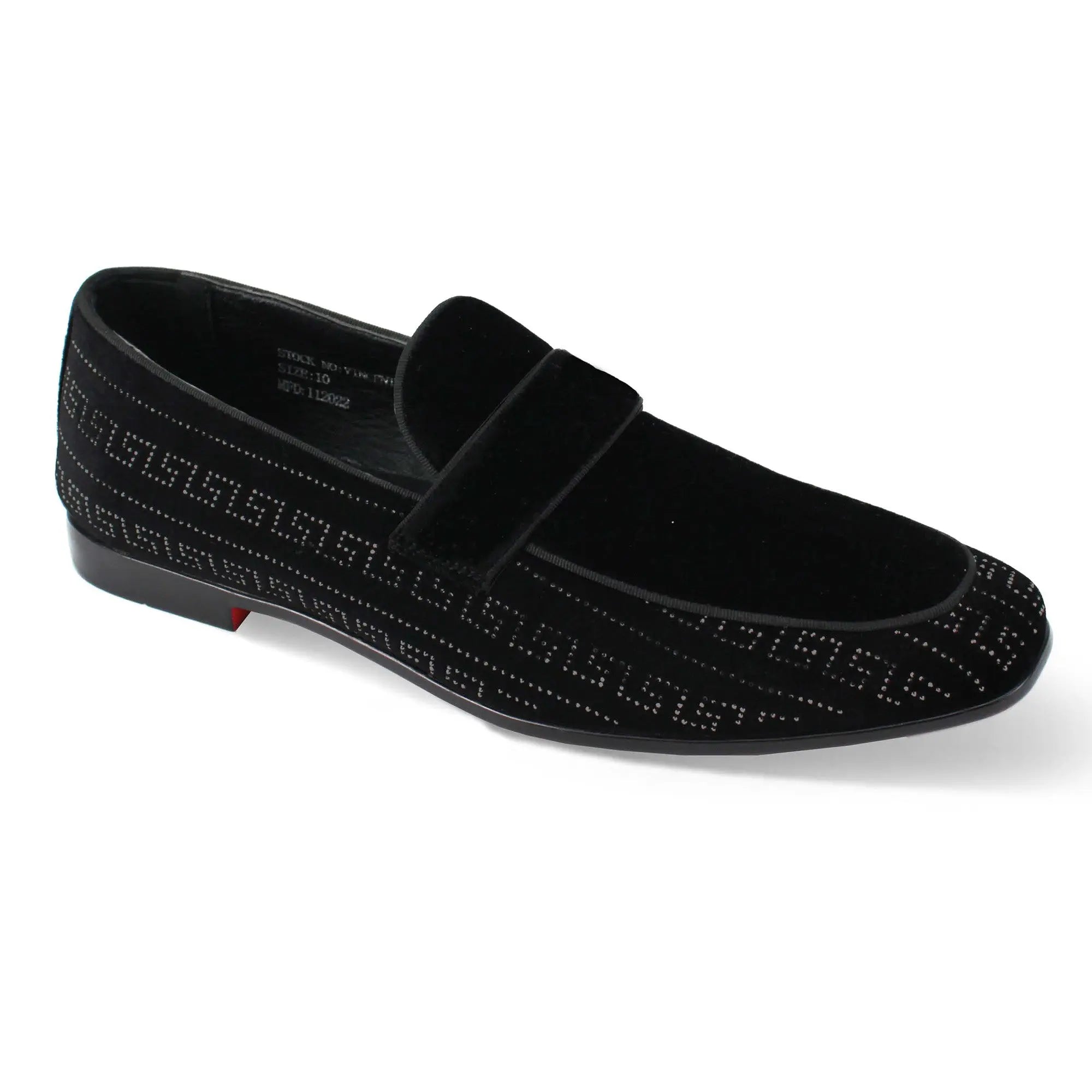 After Midnight Vincent Velvet Rhinestone Slip-On Smoking Loafers in Black #color_ Black – SuitUSA