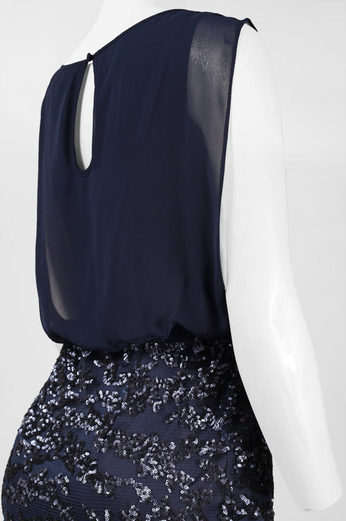 Aidan Mattox 151A10470 Overlay Sequined Long Evening Dress with Sleeveless Design and Boat Neckline