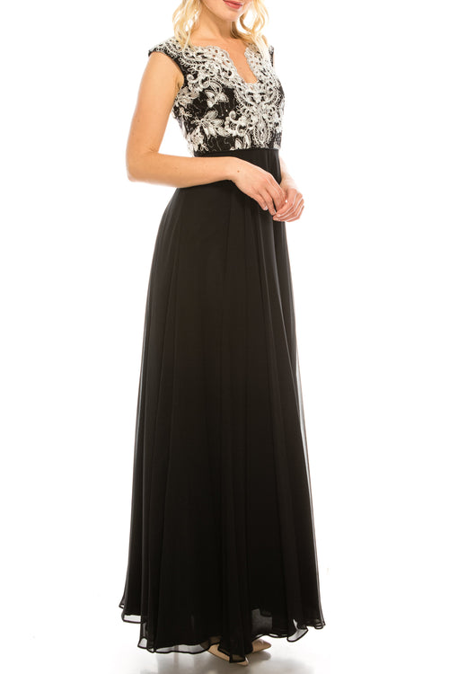 Aidan Mattox MD1E201158 Sleeveless Metallic Lace A-Line Dress
