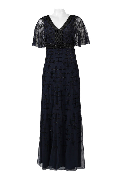 Aidan Mattox MD1E201195 V-Neck Cape Sleeve Embellished A-Line Dress with Beaded Detailing