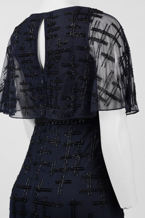 Aidan Mattox MD1E201195 V-Neck Cape Sleeve Embellished A-Line Dress with Beaded Detailing