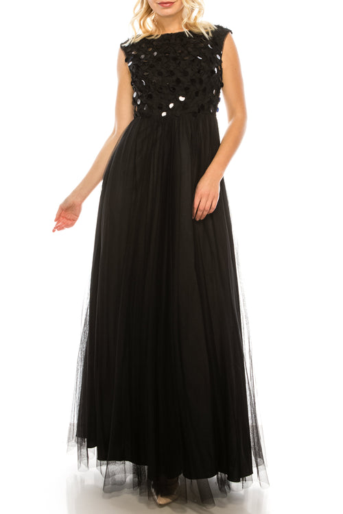 Aidan Mattox MN1E200046 Sleeveless Embellished Evening A-Line Dress with V-Neckline and Beaded Detailing
