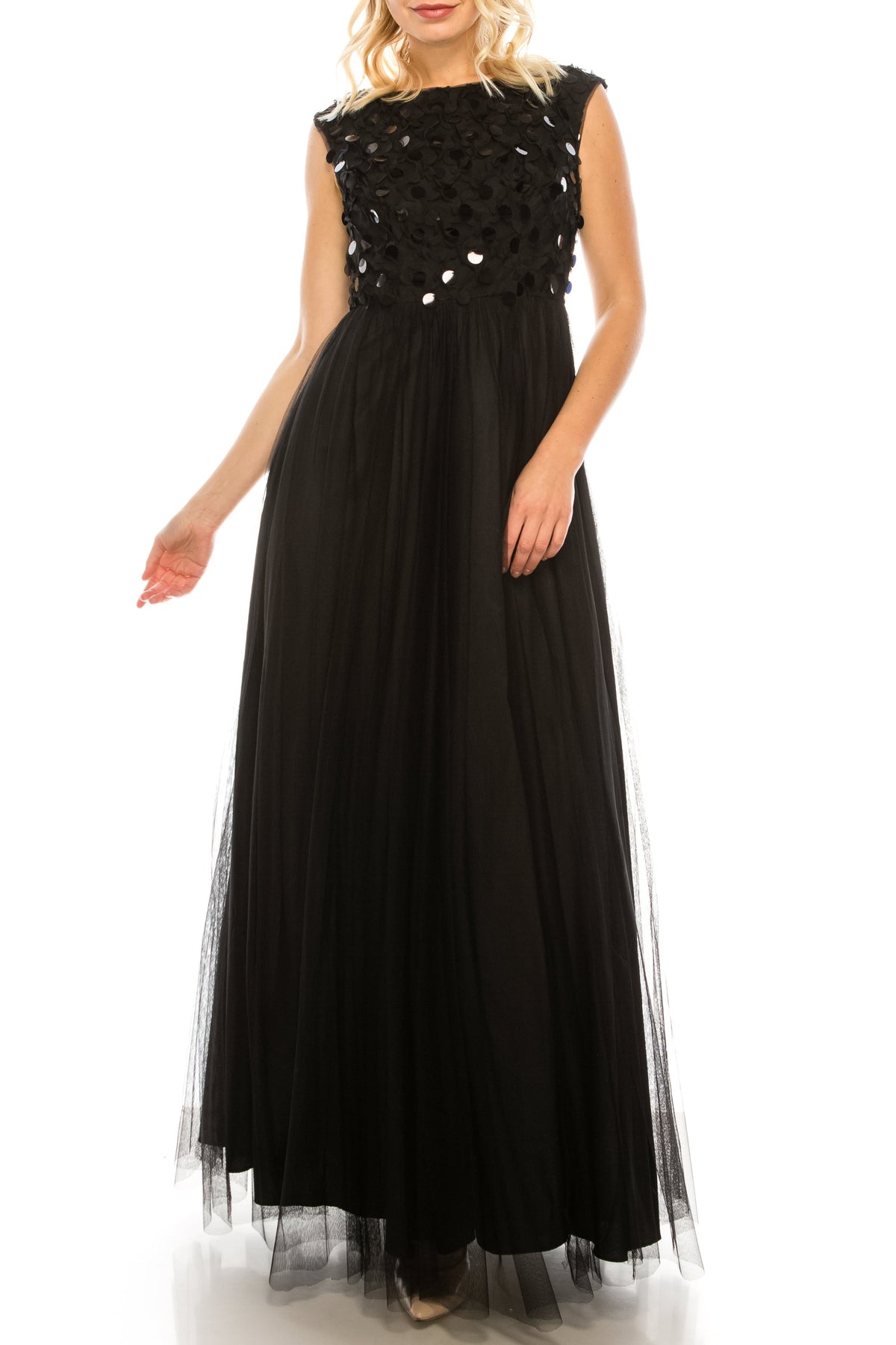 Aidan Mattox MN1E200046 Sleeveless Embellished Evening A-Line Dress with V-Neckline and Beaded Detailing