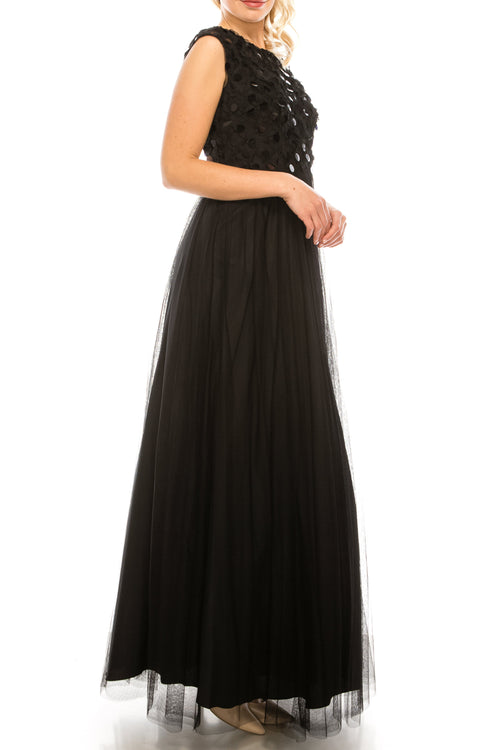 Aidan Mattox MN1E200046 Sleeveless Embellished Evening A-Line Dress with V-Neckline and Beaded Detailing
