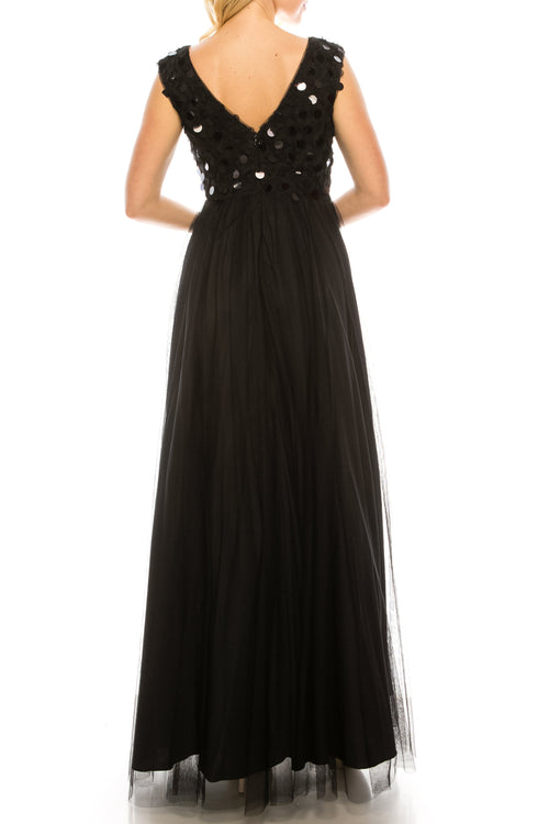 Aidan Mattox MN1E200046 Sleeveless Embellished Evening A-Line Dress with V-Neckline and Beaded Detailing