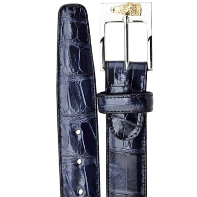 Men's Genuine American Alligator Dress Belt in Navy Blue by Belvedere Shoes