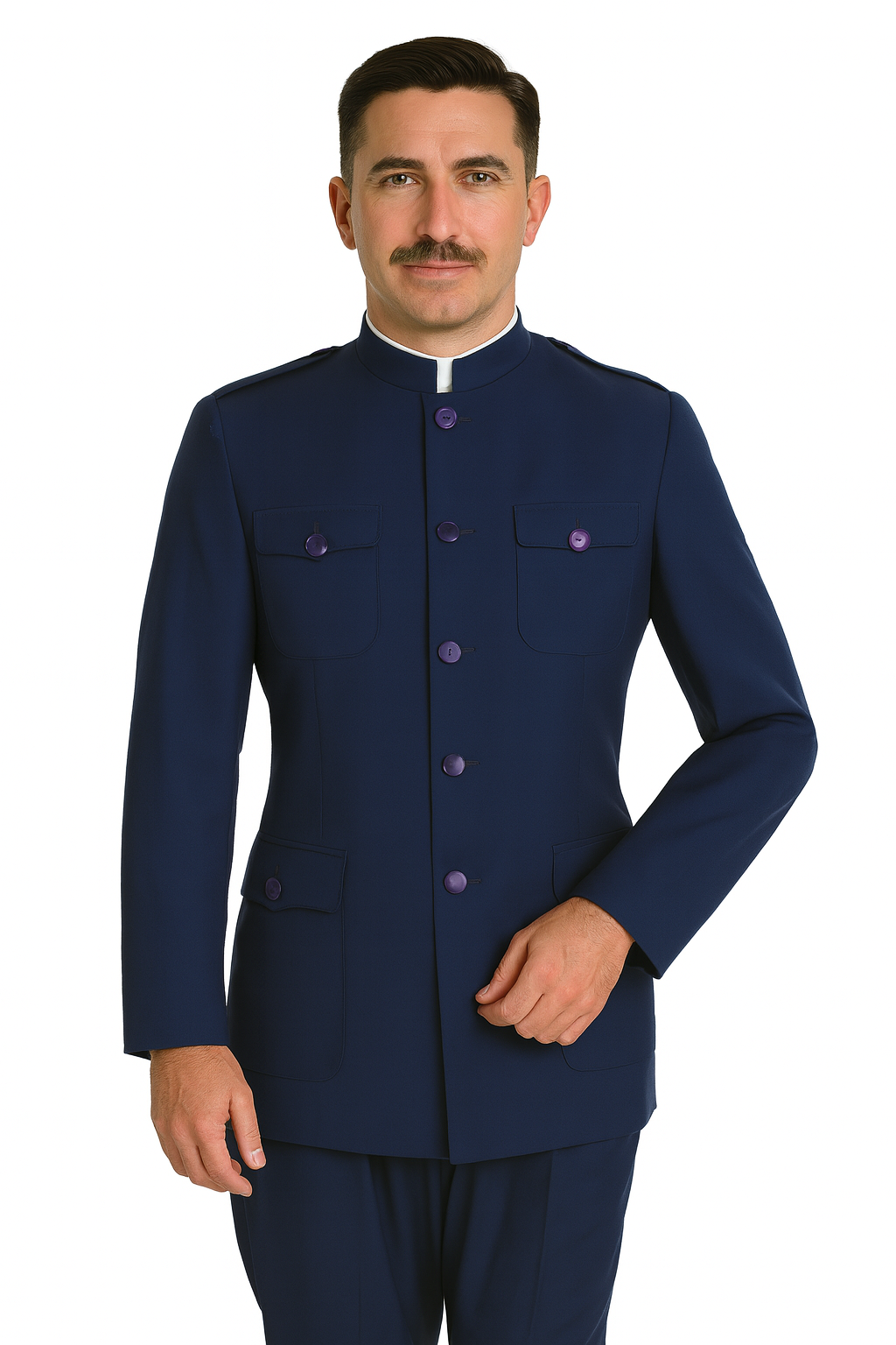 "Exquisite Prom and Wedding Attire: Apollo King Navy Safari Banded Suit for Unforgettable Occasions"