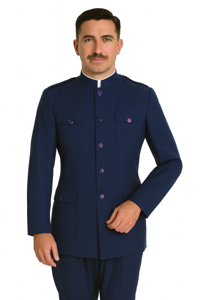 "Exquisite Prom and Wedding Attire: Apollo King Navy Safari Banded Suit for Unforgettable Occasions"