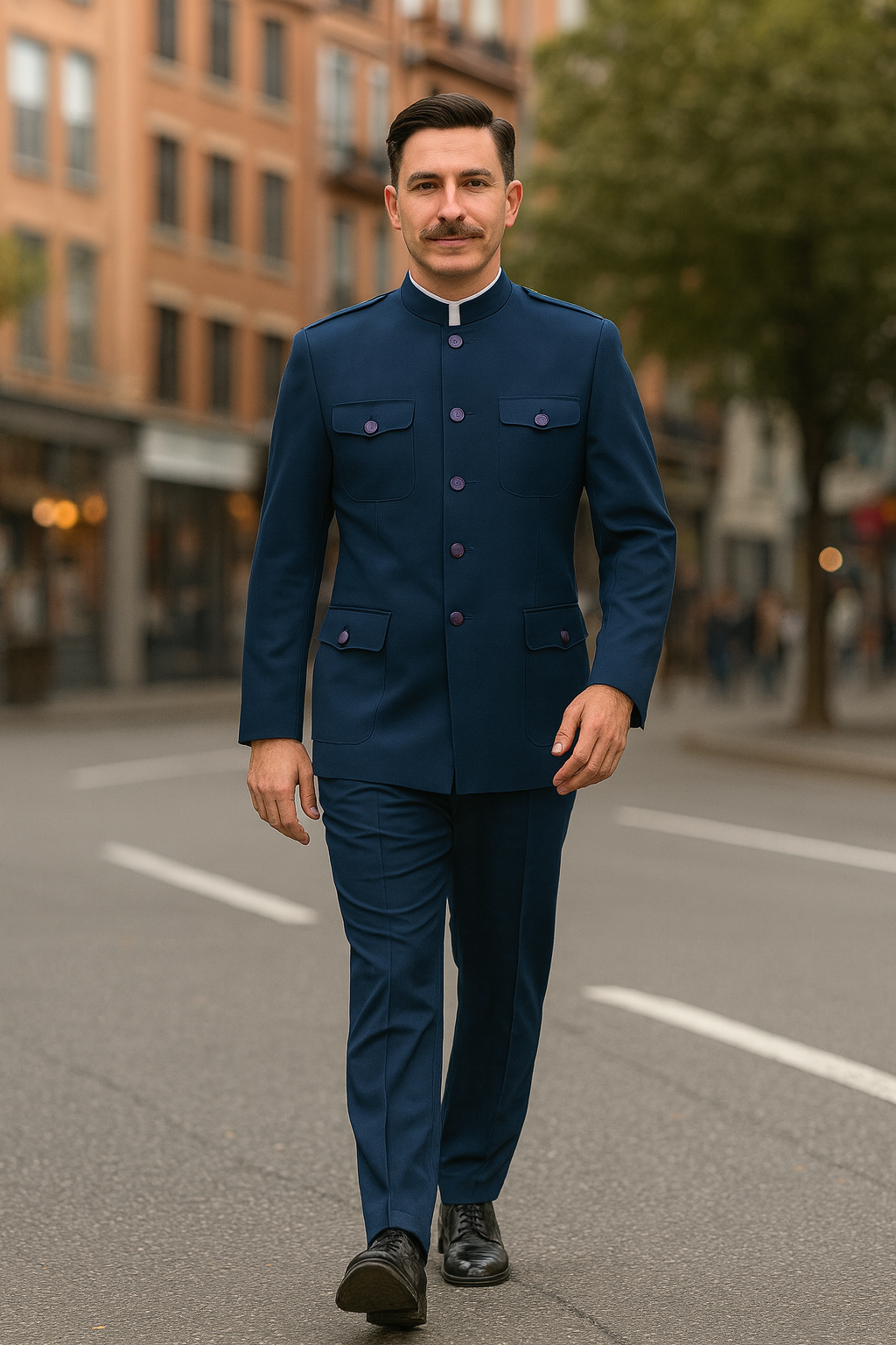 "Exquisite Prom and Wedding Attire: Apollo King Navy Safari Banded Suit for Unforgettable Occasions"