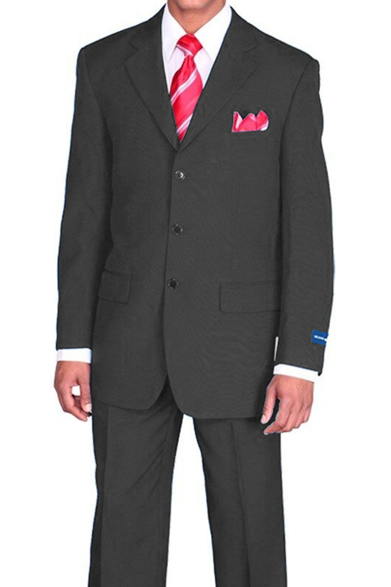 Mens 3 Button Classic Fit Poplin Suit in Black by Fortino Landiin