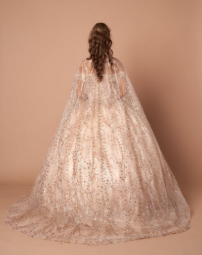 Cape Sleeve Glitter Quinceanera Dress Appliqué Off-Shoulder Ball Gown by Calla SCL-30003