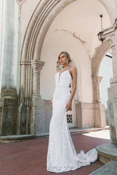 Tina Holly BB008 Wedding Plunging Spaghetti Strap Evening Sequin Dress