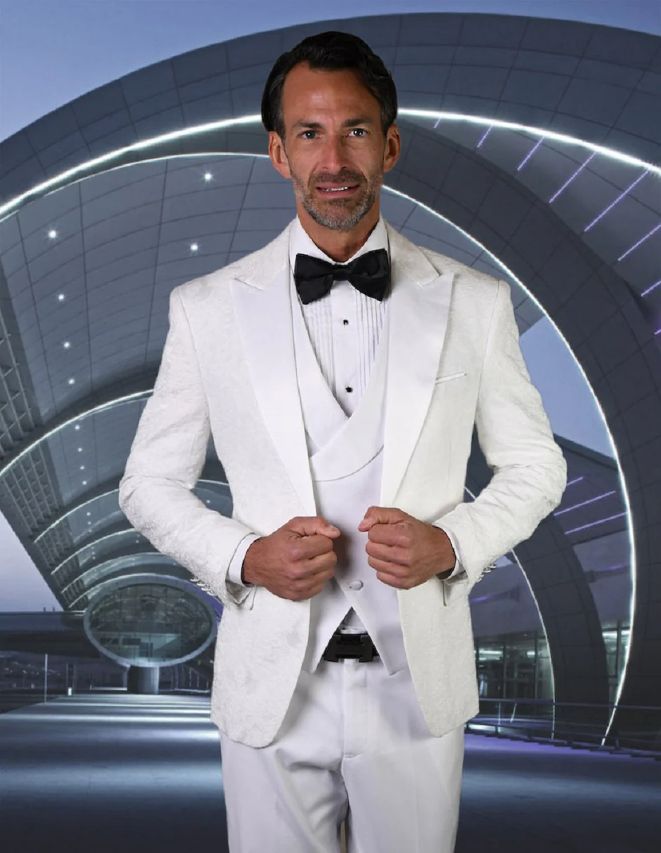White Prom Suit - White Prom Tuxedo Suits - White Wedding Tuxedo With Satin Trim by PROMTUXEDO main image 1