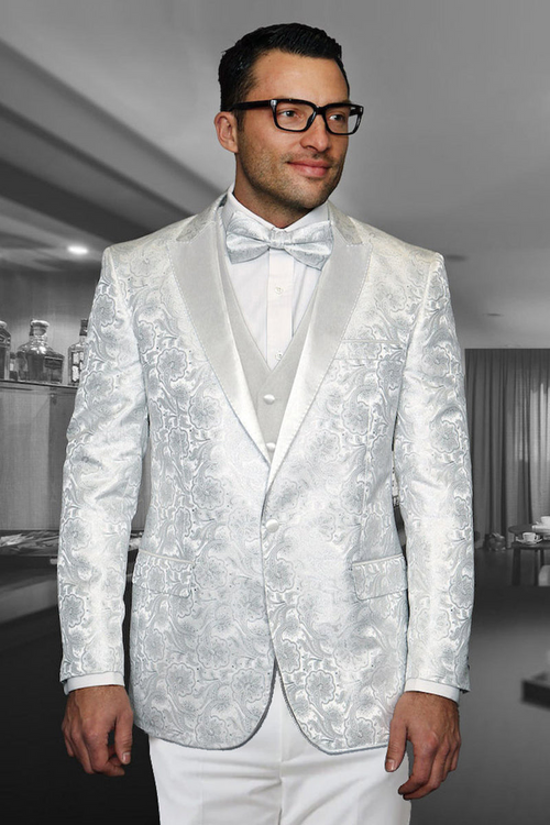 Men's White Paisley Satin Vested Tuxedo
