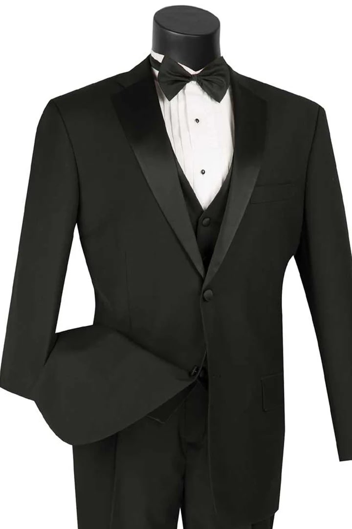 Black Prom Tuxedo Suit - Black Wedding Suit - Mens Two Button Vested Tuxedo Package