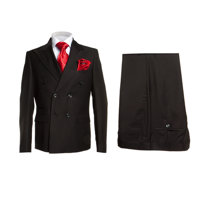 Rossi Man Black Mens Suit Double Breasted Slim-fit