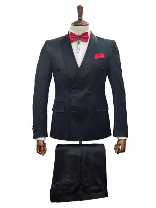 Double Breasted Tuxedo Suit - Slim fitted Suit - Black Suit - Shawl Collar - Men's Tuxedo USA