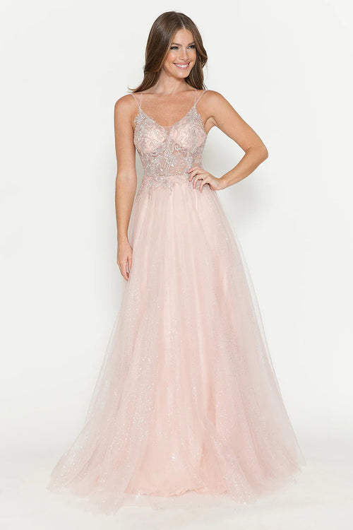 Evening Dress V-Neck Beaded Sequin A-Line Formal Gown By Lenovia 8183