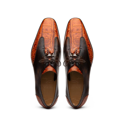 Marco Di Milano Anzio Exotic Alligator & Calfskin Leather Brandy Oxfords