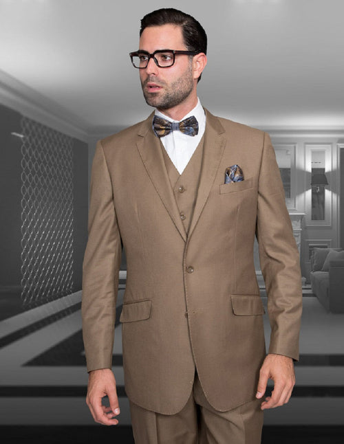 Mens 2 Button Modern Fit Vested Wool Suit in Bronze by Statement