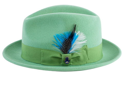 Lime Green Brooks Trilby 100% Australian Wool Felt Hat by Ferrecci