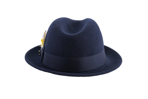 Navy Blue Brooks Trilby 100% Australian Wool Crushable Hat by Ferrecci