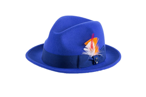 Royal Blue Brooks Trilby 100% Australian Wool Crushable Hat by Ferrecci