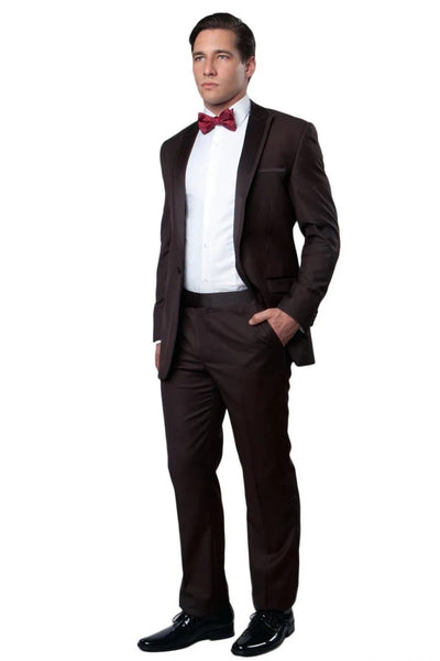 Brown Prom Tuxedo Suit - Brown Wedding Suit - Men's Slim Fit One Button Satin Trim Peak Lapel Prom & Wedding Tuxedo by PROMTUXEDO