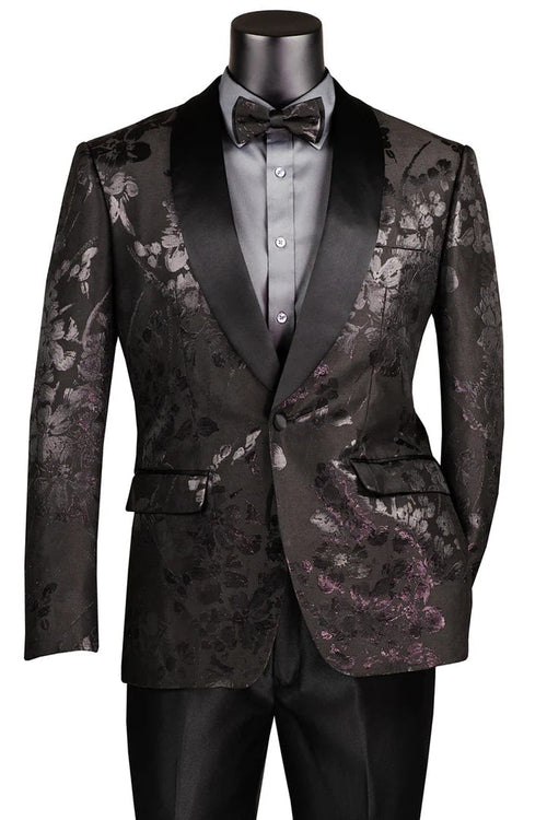 Black Prom Tuxedo Suit - Black Wedding Suit - Men's Shiny Foil Floral Paisley Prom & Wedding Tuxedo Jacket by PROMTUXEDO