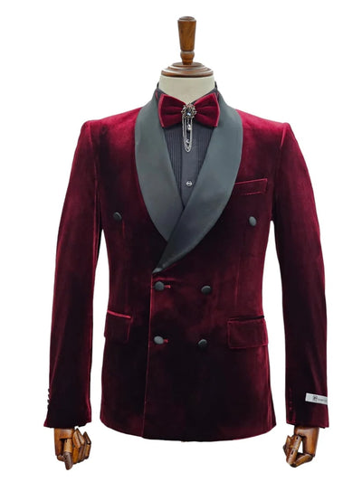 Double Breasted Tuxedo Suit - Slim fitted - Burgundy Suit - Shawl Collar - Men's Tuxedo USA