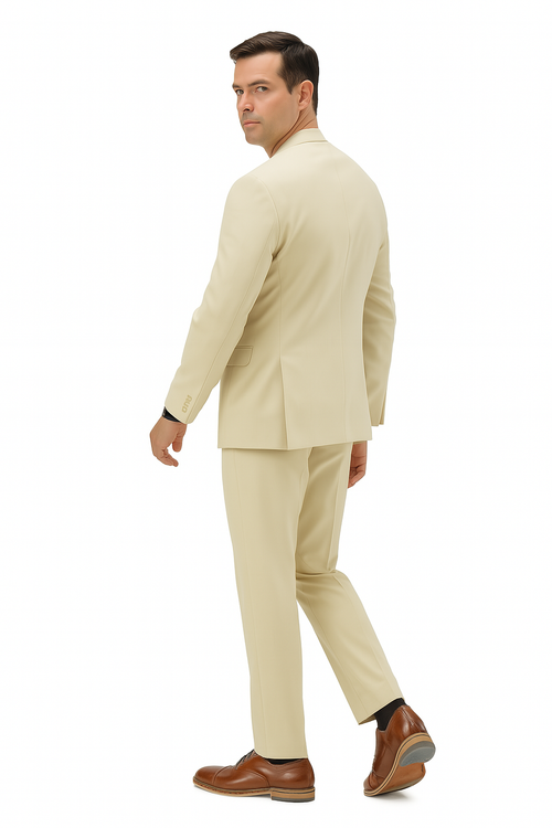 Mens Two Piece Linen Suit Relaxed Hybrid Fit No Collar