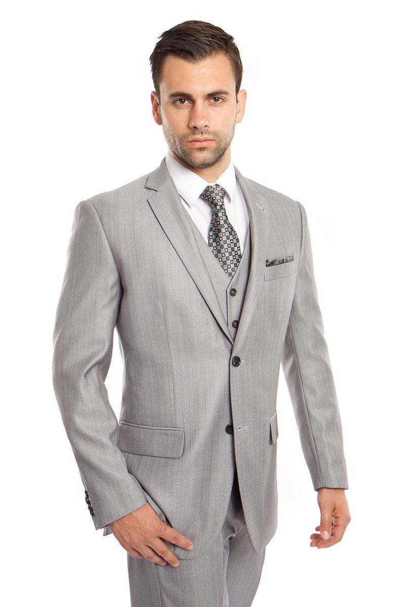 Men's Sharkskin Business Suit in Light Grey