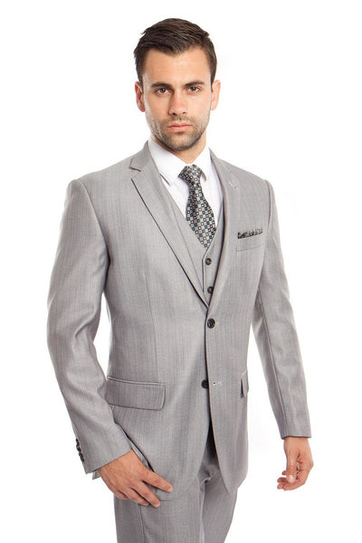 Men's Sharkskin Business Suit in Light Grey