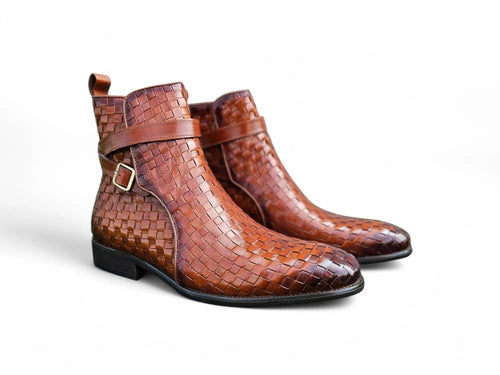 Basket Weave Calfskin Buckle Boot