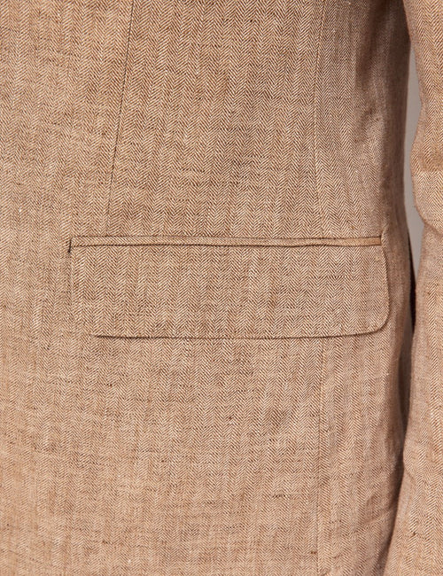 Mens Linen Suit For Beach Wedding - Summer Suit in Beige Herringbone - Men's Tuxedo USA