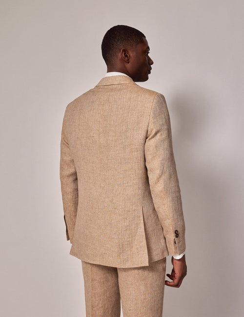 Mens Linen Suit For Beach Wedding - Summer Suit in Beige Herringbone - Men's Tuxedo USA