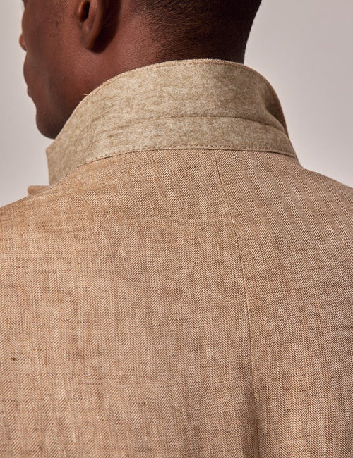 Mens Linen Suit For Beach Wedding - Summer Suit in Beige Herringbone - Men's Tuxedo USA