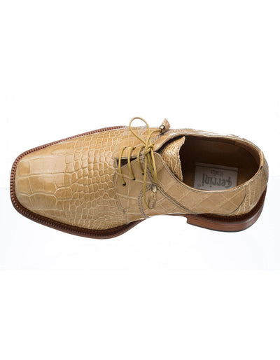 Ferrini Shoes - Mens Alligator Dress Shoe - Ferrini 205 Belly Alligator Plain Toe Shoes Beige by Ferrini USA