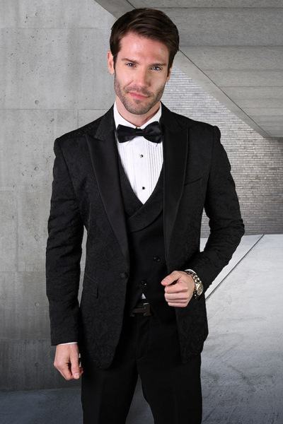 Men's Vested Paisley Tuxedo in Black
