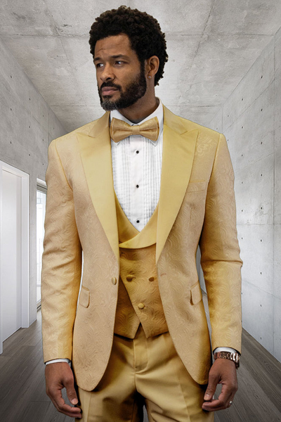 Men's Gold Paisley Vested Tuxedo for Weddings & Proms