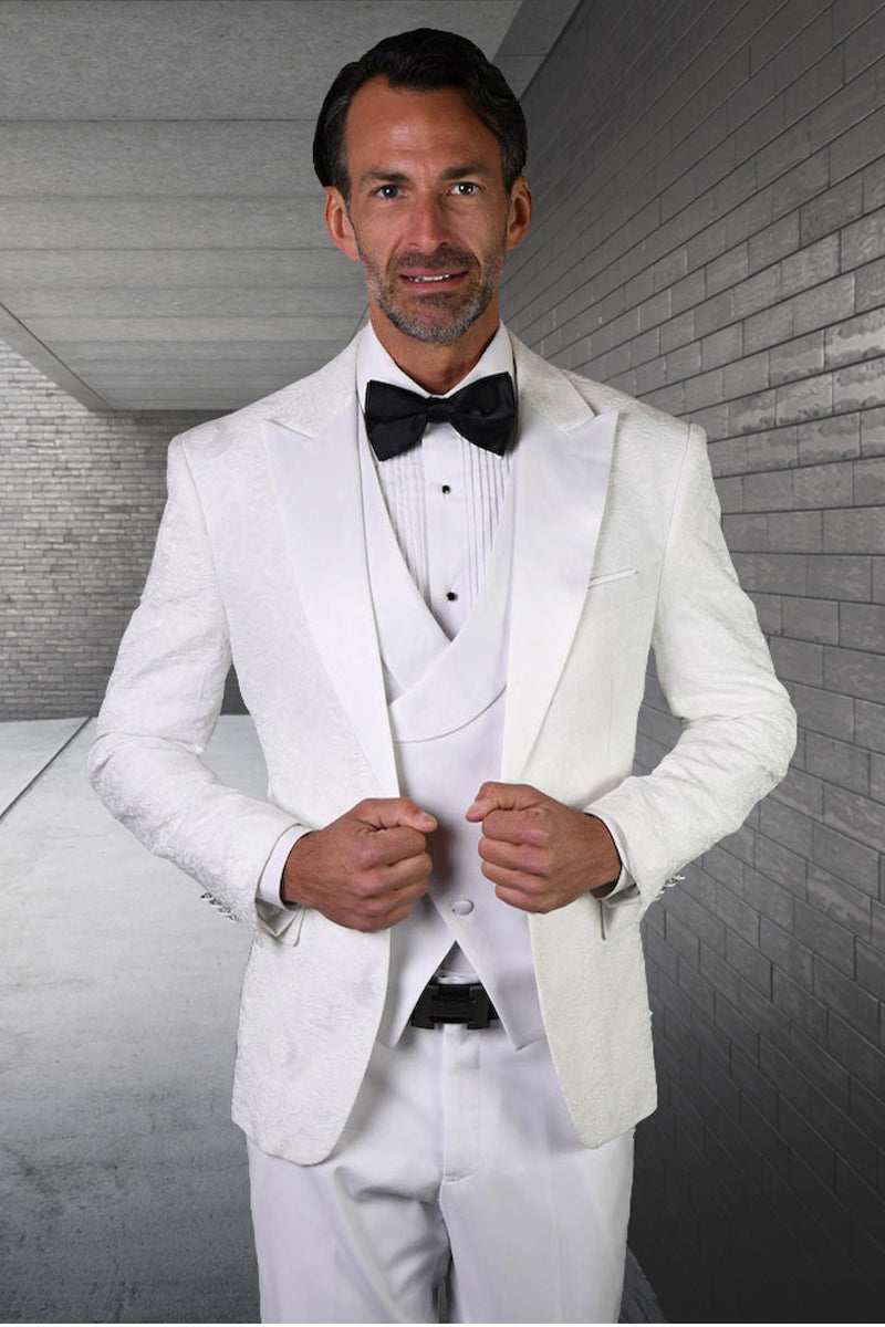 Men's Designer Vested Paisley Wedding & Prom Tuxedo in White