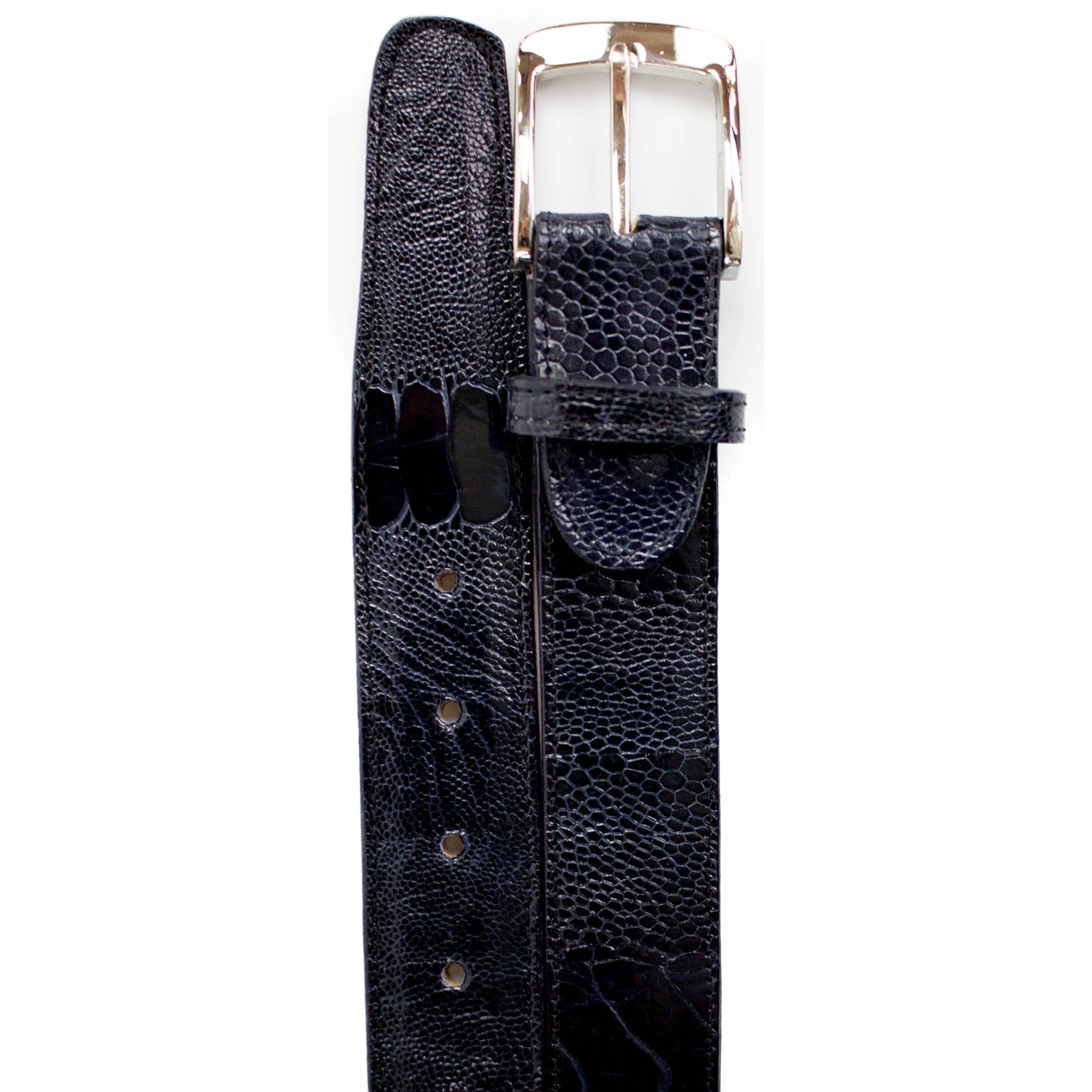 Mens Belvedere Ostrich Leg Dress Belt in Navy
