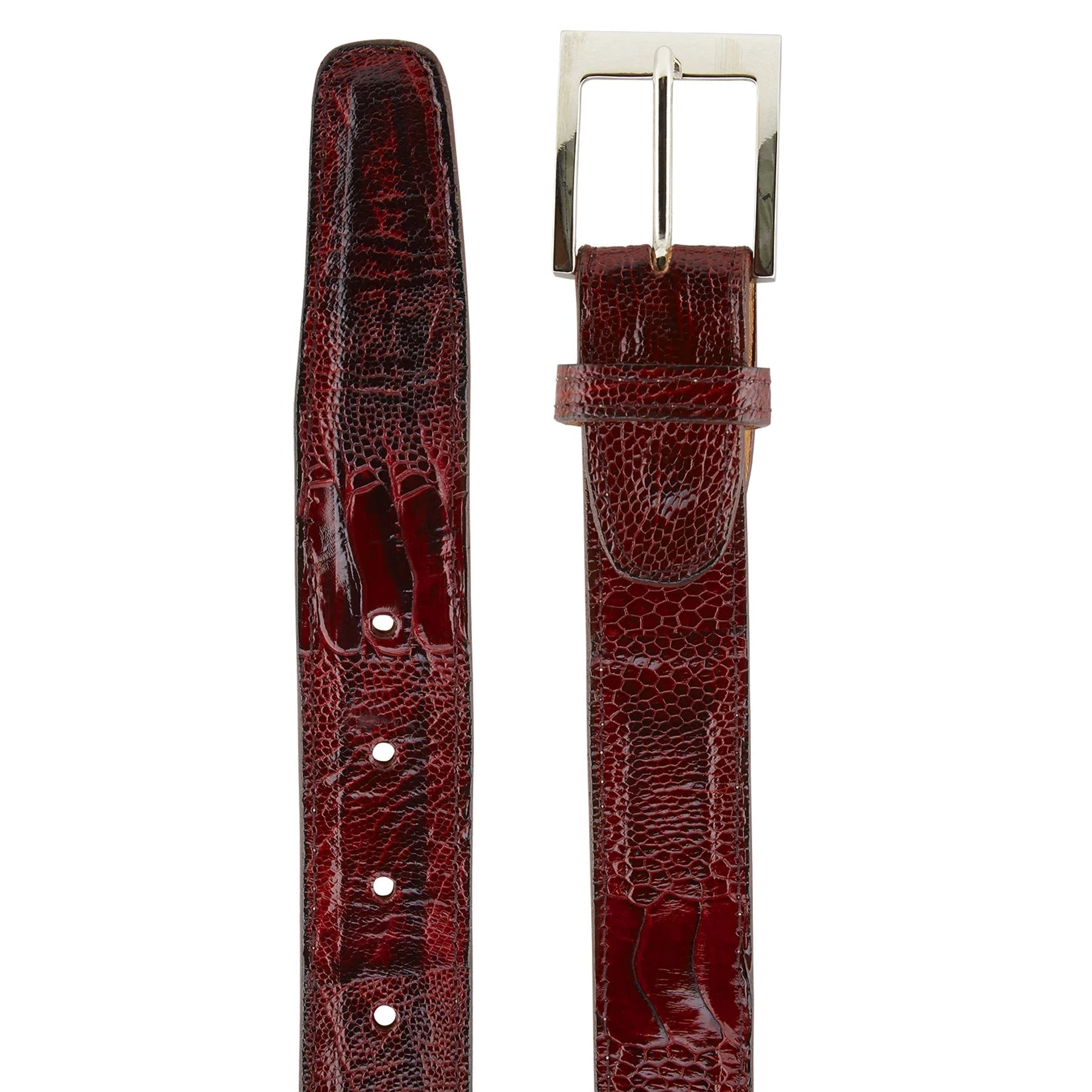 Mens Ostrich Leg Dress Belt in Burgundy by Belvedere Shoes