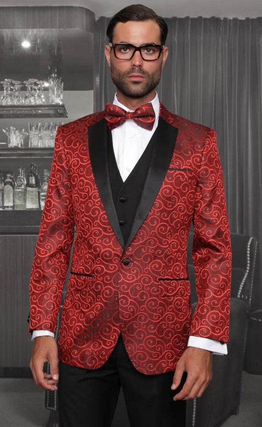 Big and Tall Size Tuxedo Dinner Jacket - Paisley Fabric Blazer in Color Red by Menssuitsatlantain
