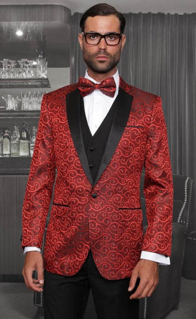 Big and Tall Size Tuxedo Dinner Jacket - Paisley Fabric Blazer in Color Red by Menssuitsatlantain