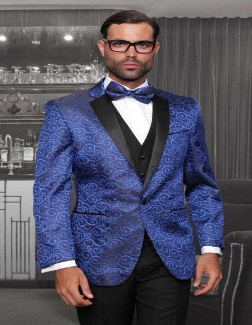Big and Tall Size Tuxedo Dinner Jacket - Paisley Fabric Blazer in Color Royal Blue by Menssuitsatlantain