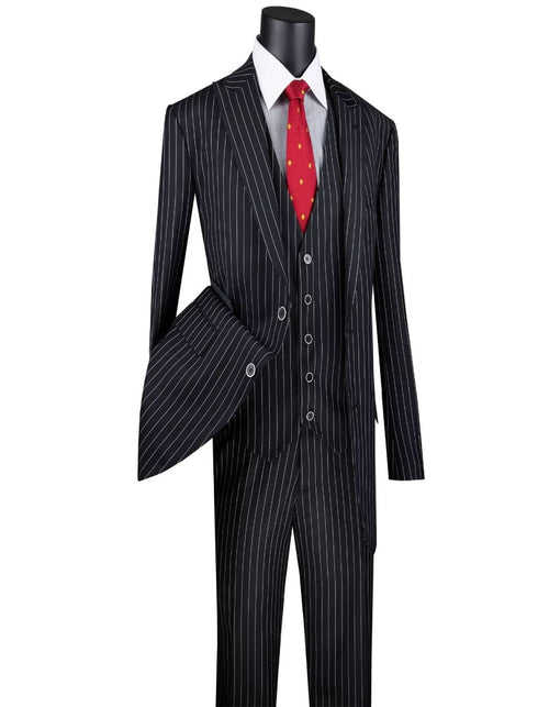 Mens Black Gangster Stripe Three Piece Classic Fit Suit by USA Men's Outlet