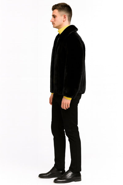 Mens Black Faux Fur Jacket - Luxury Winter Zip-Up Coat with Soft Plush Finish USA Men's Outlet